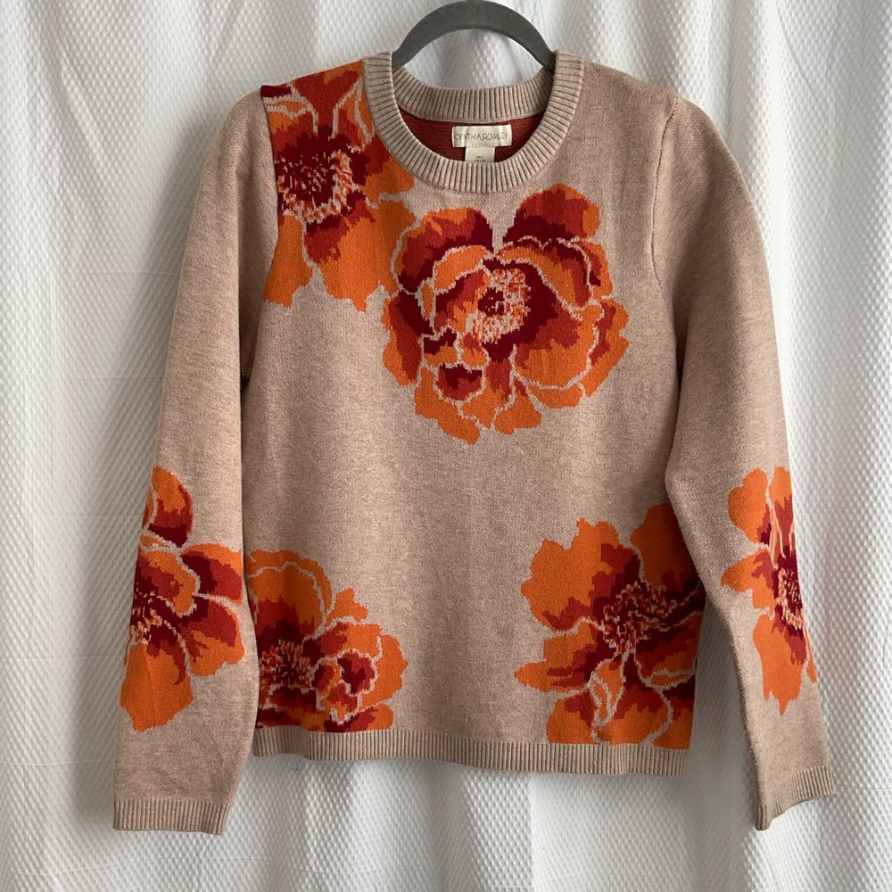 Cynthia Rowley Crewneck Floral Sweater Size L - Picture 1 of 7